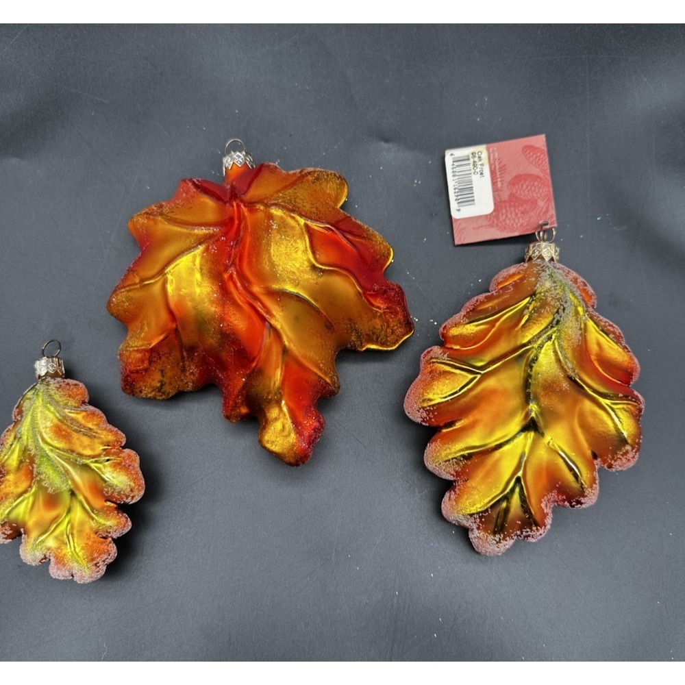 1998 Christopher‎ Radko OAK/MAPLE FROST  Set of 3 Fall Leaf Ornaments